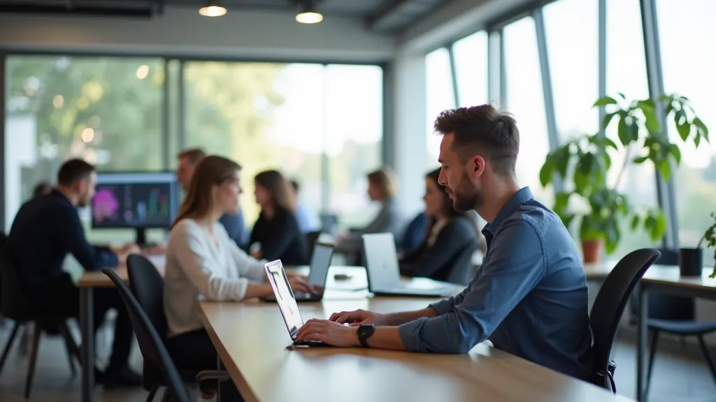 Moderns startup ofiss Rīgā ar jauniem datoriem un startupam piemērotu iekārtojumu