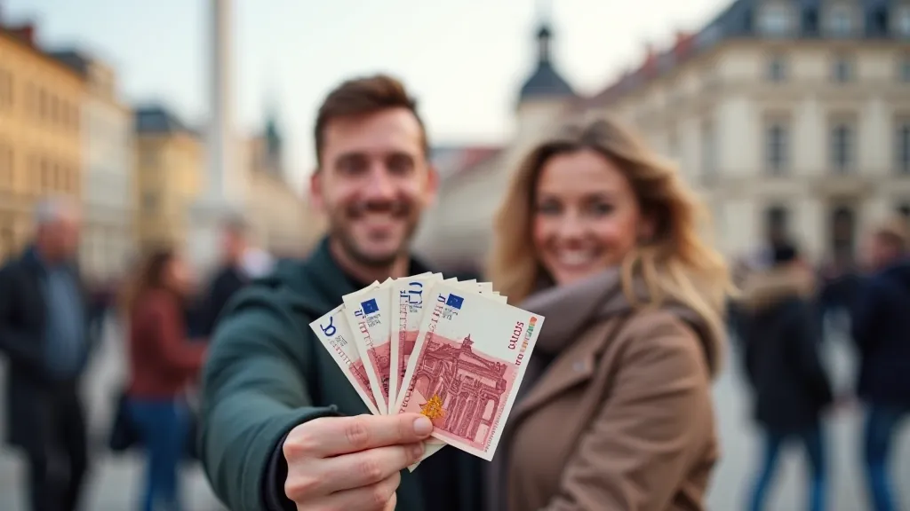 Latvijas iedzīvotāji Rīgas Doma laukumā, eiro banknotes rokā, brīvais attēls, ģenerālis skatiens
