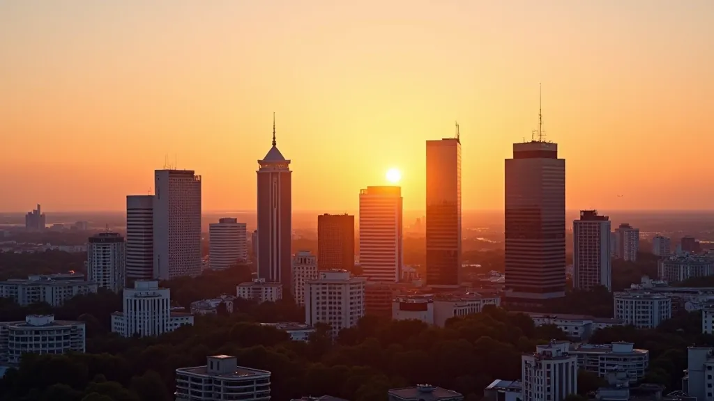 Rīga skyline ar moderno ēku, biznesa rajons, vakara gaisma, profesionāla fotogrāfija